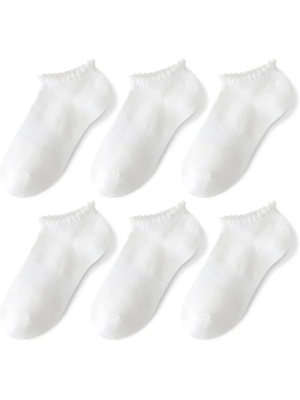 🧦Women's All White No Show Socks Low Cut Non Slip Ruffle Ankle Socks 6 Pairs